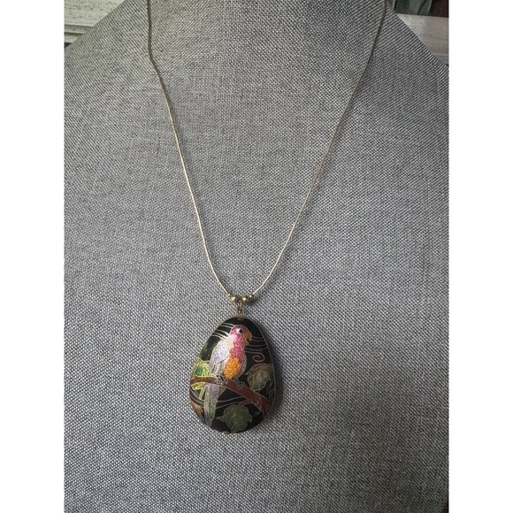 Handcrafted Cloisonné Parrot Pendant Necklace With Gold-Tone Chain - Picture 3 of 7